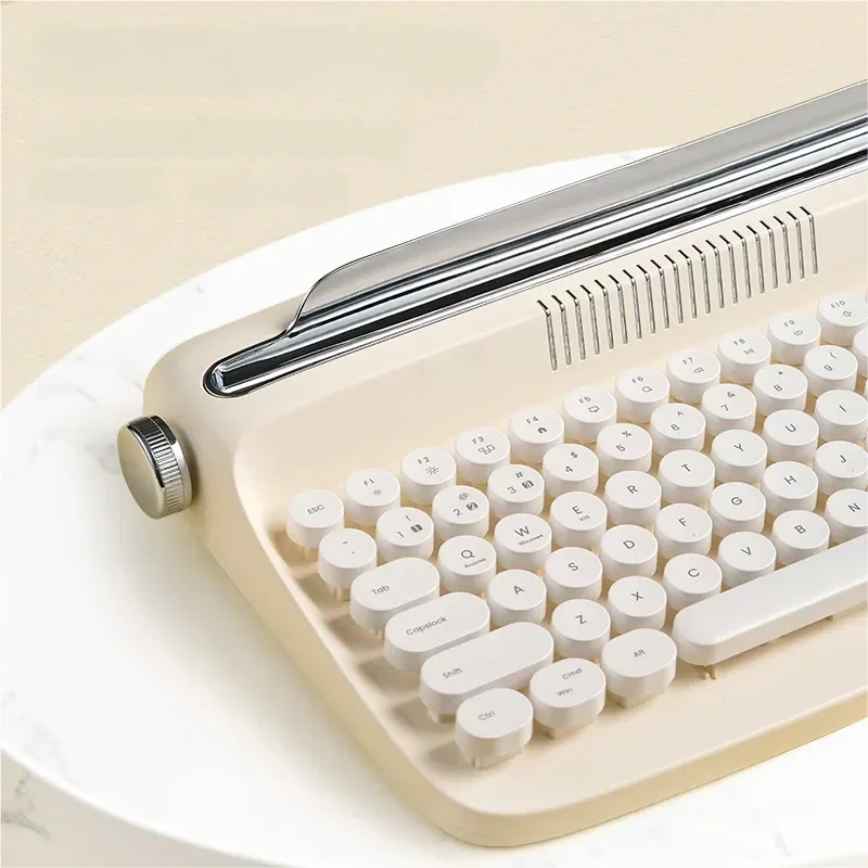 Charming gallery of the Vintage Typewriter Series Keyboard, highlighting its iconic vintage typewriter design, playful mint green aesthetic, and modern look.