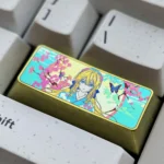 Handcrafted custom Violet Evergarden keycap made from exquisite titanium alloy, displaying elegant anime art with vibrant metallic details.