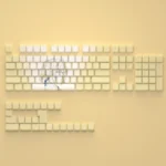 Elegant Violet Evergarden side-lit keycaps set showcased, highlighting their serene translucent legends and exclusive artistic design for mechanical keyboard.