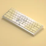 Artistic gallery of Violet Evergarden Keycaps Set for mechanical keyboards, showing various angles of the elegant, serene, side-lit translucent legends.