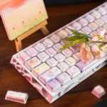 Pastel pink Whimsical Rabbit Keycaps Set, an adorable tea party set for custom mechanical keyboards. Features charming bunnies and delicate motifs.