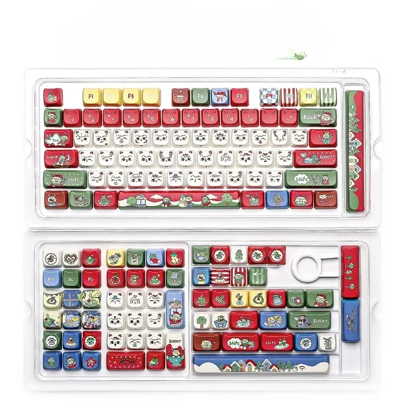 Premium PBT Dye-Sublimated Winters Embrace MAO profile keycaps set, featuring artistic snowy landscapes and cozy winter scenes. High-quality.