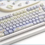 Artistic gallery of the distinct winter-themed PBT dye-sub MOA keycap set, showcasing serene snow-inspired winter keycaps from various cozy angles.