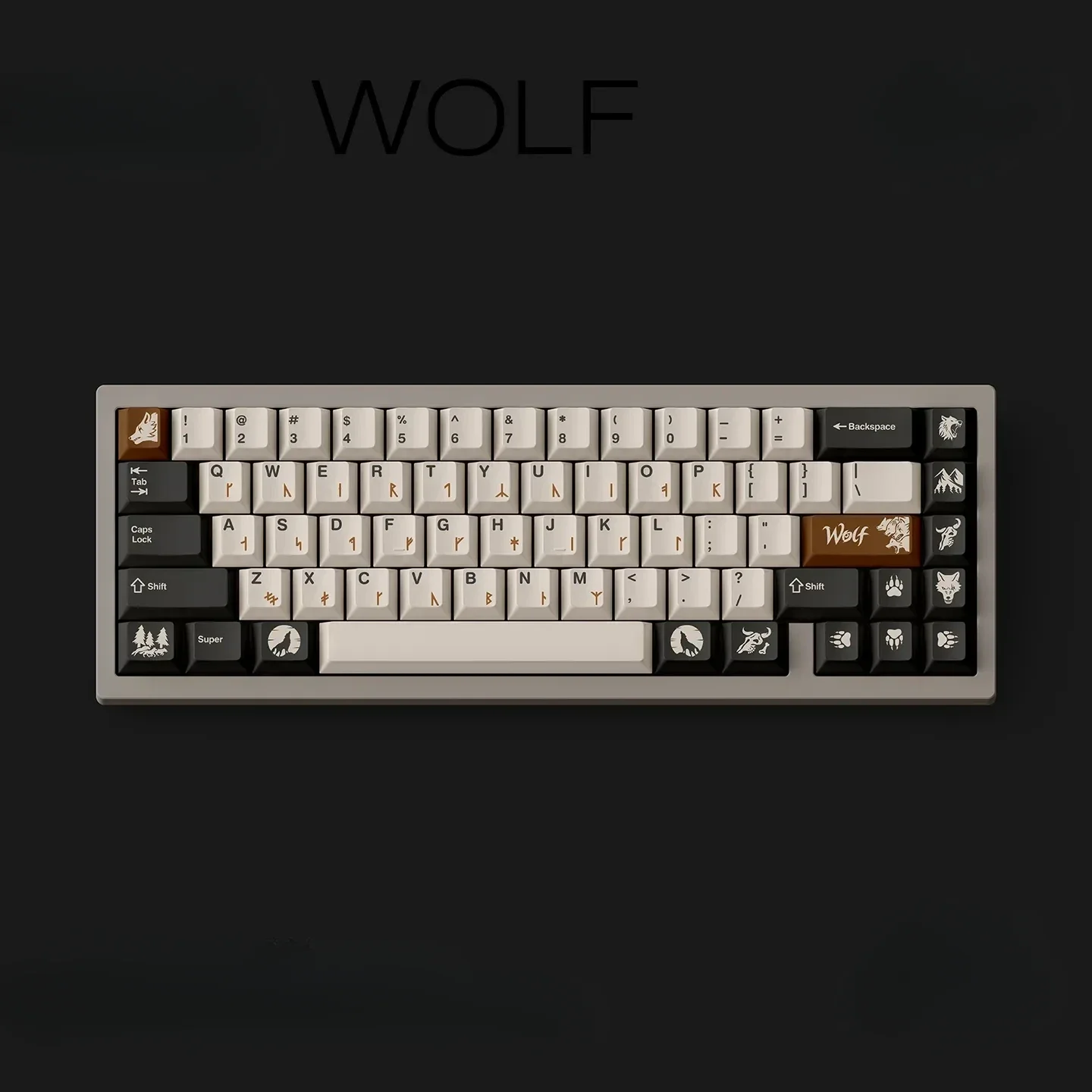 Gallery of Wolf Keycap Set, showcasing its exclusive PBT dye-sub thick design and fierce untamed spirit from various angles.