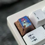 Detailed gallery views of the Wuthering Waves: Changli Titanium Keycap, highlighting its intricate fantasy patterns and premium polished titanium setup.