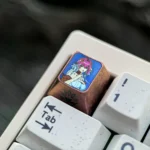 Wuthering Waves: Changli Titanium Keycap gallery. Showcases intricate ice crystal patterns on polished titanium alloy from multiple angles.