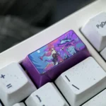 Multiple angles of the Premium Titanium Yae Miko Keycap, showcasing vibrant anime art on polished titanium, a luxurious custom accessory.