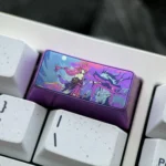 Angled view of the premium Titanium Yae Miko 2U Backspace keycap, showcasing the vibrant anime character art and luxurious polished finish.