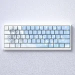 Main image: Elegant Yukino Keycap set, side-engraved and backlit for mechanical keyboards, featuring a clean, minimalist design with RGB glow.