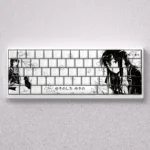 A collection of detailed images showcasing the exclusive Yukino line art PBT keycaps set from multiple perspectives, emphasizing their elegant design.