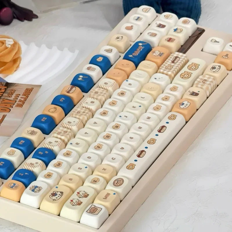 Yummy Delightful Keycap Set featuring a whimsical food-inspired design. Showcases durable 5-sided dye-sublimation, transforming any keyboard with pastel design.