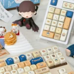 Multiple views of the Yummy Delightful Keycap Set. Displaying durable PBT, vibrant food-inspired, 5-sided dye-sublimation designs.