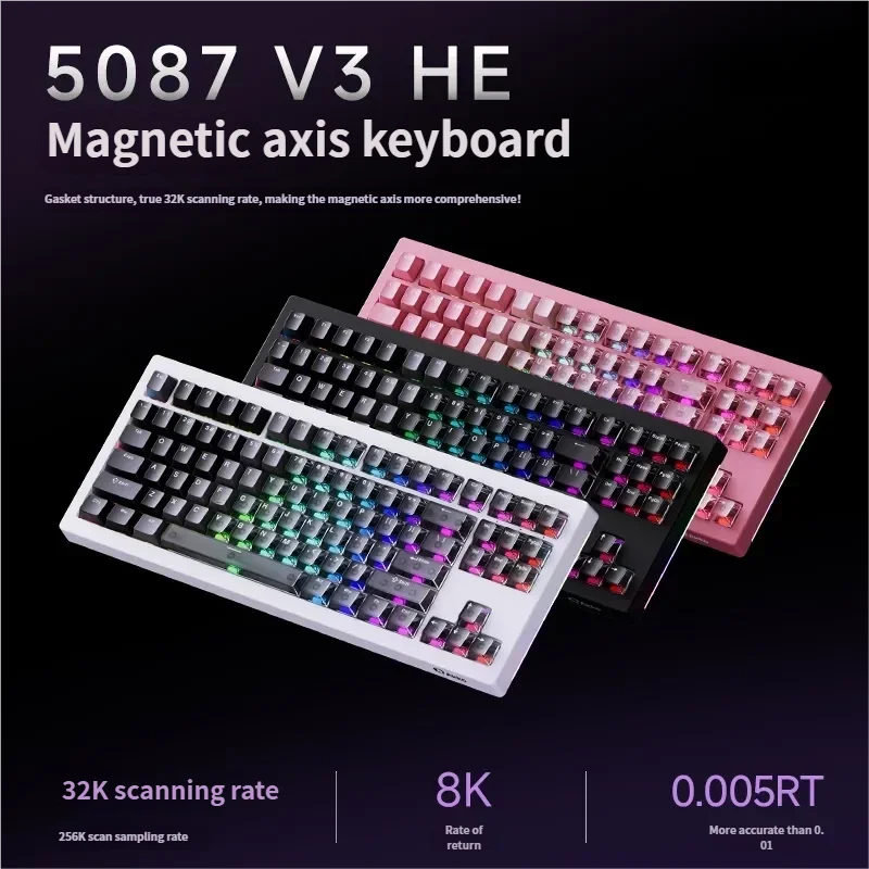 5087 V3 Magnetic Gaming Keyboard, sleek two-tone black with translucent details, showcasing ultra-responsive switches for peak gaming precision.