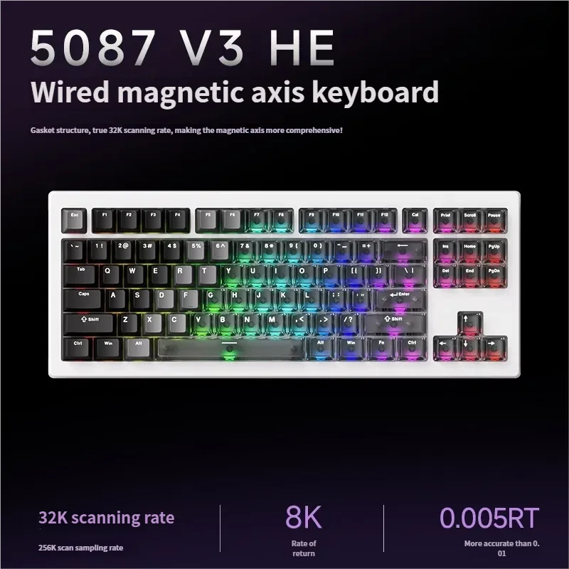 Sleek 5087 V3 Magnetic Gaming Keyboard in two-tone black, highlighting its ultra-responsive switches for esports precision.