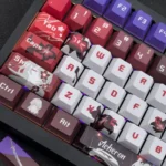 Multiple angles of the exclusive Acheron Keycaps Set Honkai Star Rail Cherry Profile set, highlighting its dark elegance and sci-fi mystique.