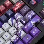 Acheron Keycaps Honkai Star Rail Cherry Profile set, meticulously detailed with exclusive dark elegant designs and sci-fi mystique, viewed from multiple angles.