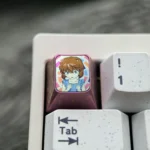 Premium Ai Haibara Keycap: A vibrant anime illustration on a sleek titanium ESC key for mechanical keyboards, highlighting its artistic quality.