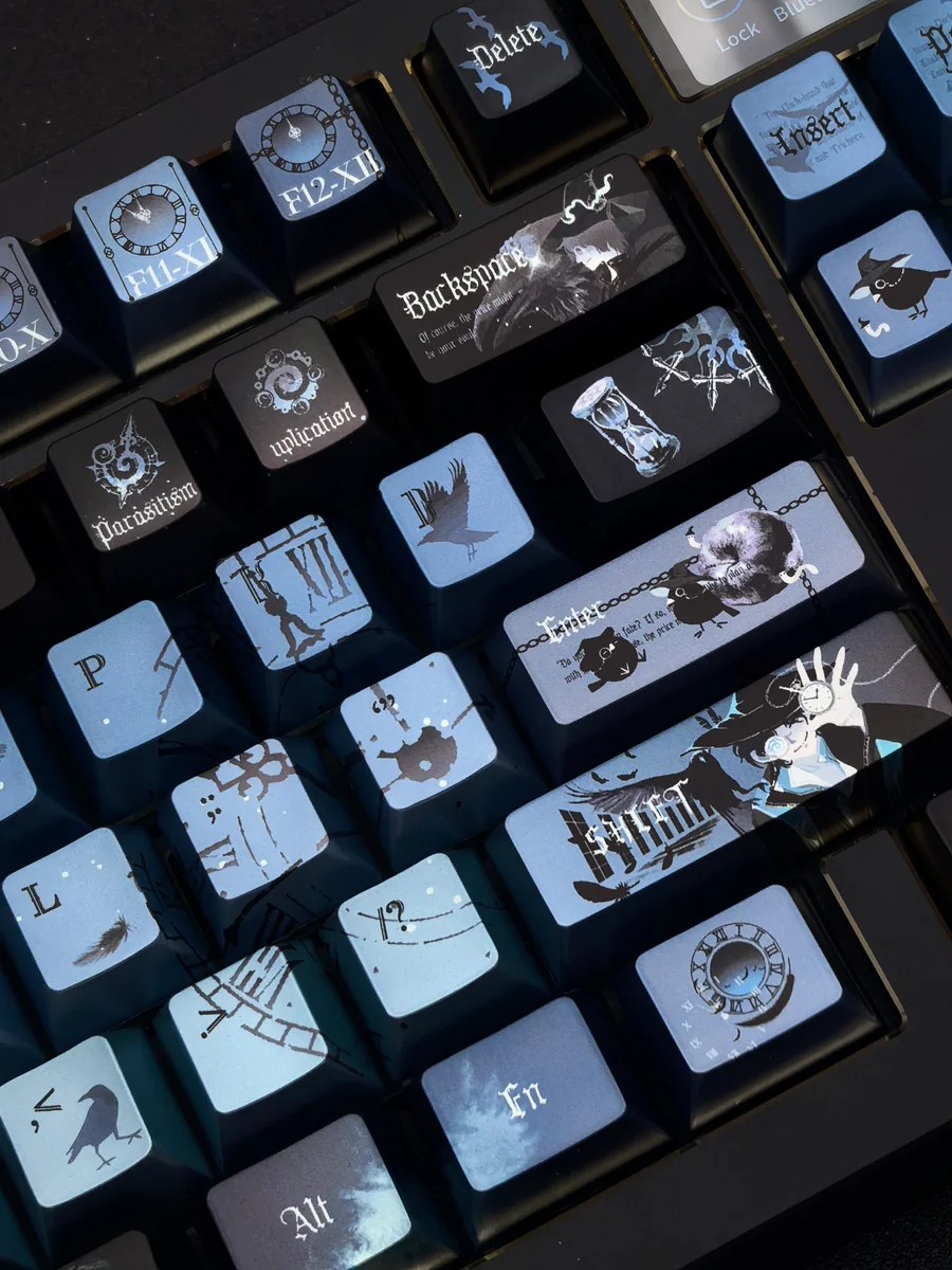 Exclusive Amon Lord of Mysteries keycap set, intricately designed with dark fantasy and steampunk details from various angles.