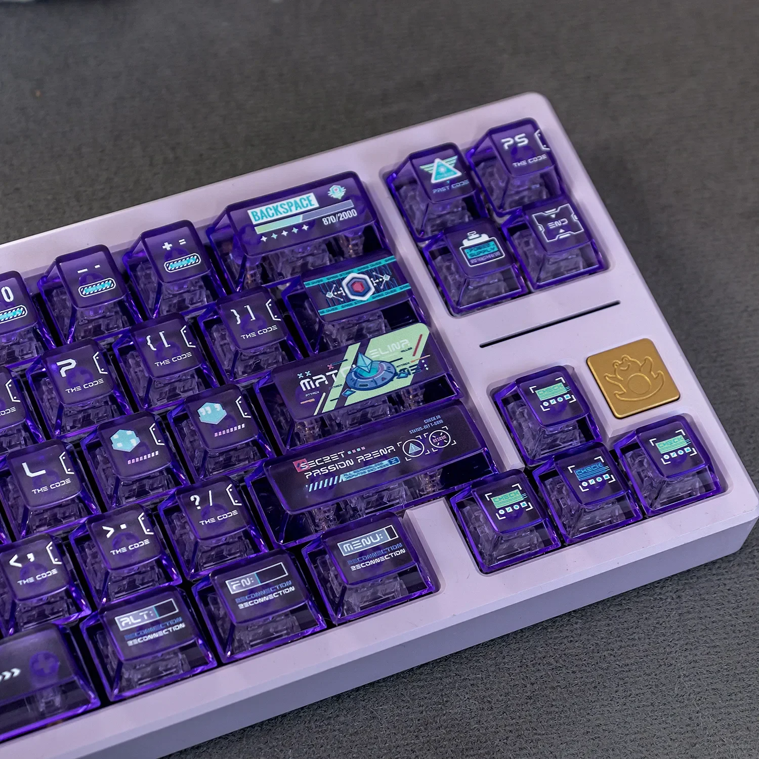 Explore the vibrant Anime Battle Princess Gaming Keycap Set gallery. Dynamic silver-haired , dye-sub PC, and translucent frosted finish.