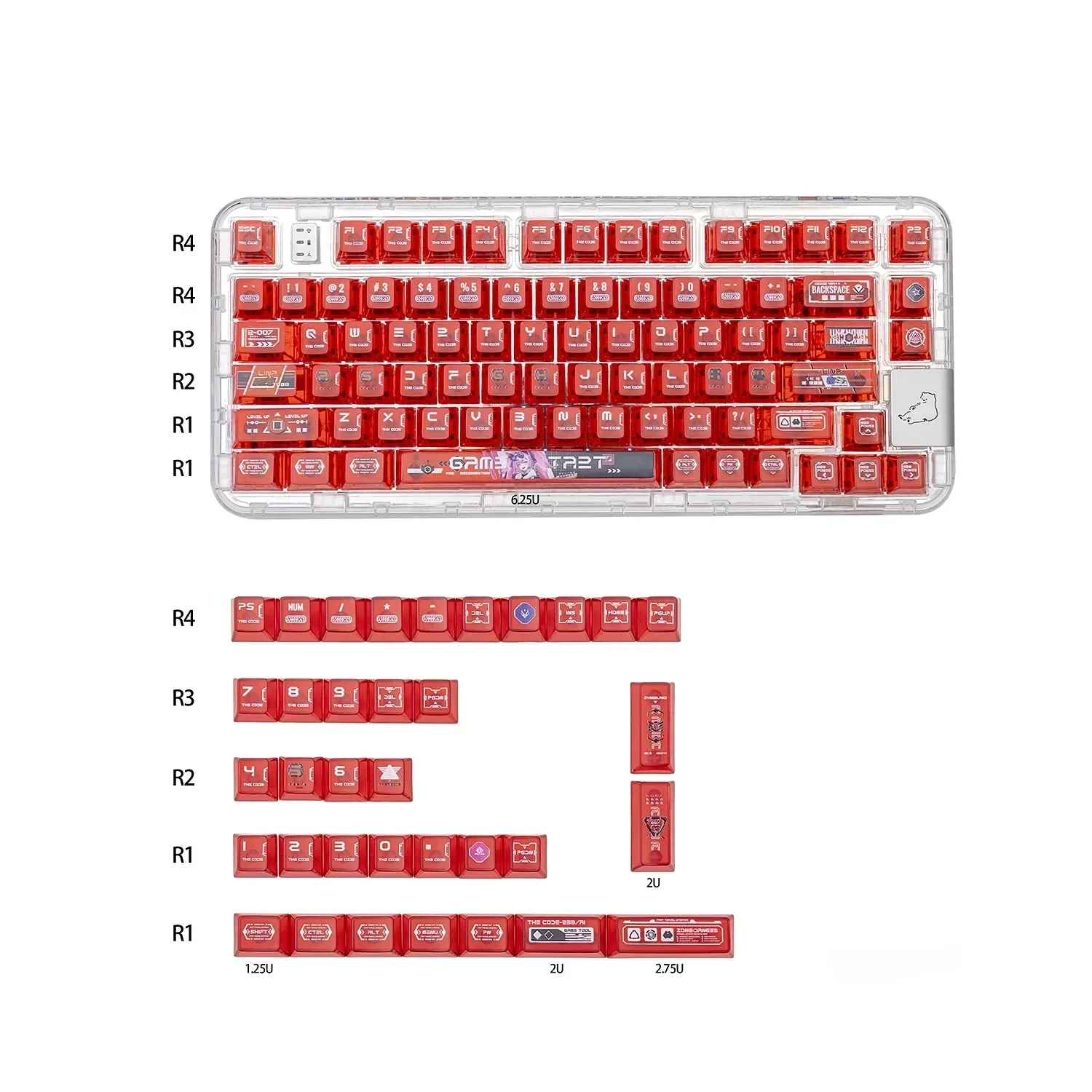 Vibrant anime battle princess keycap set featuring a silver-haired, premium dye-sub PC, with a translucent frosted finish.