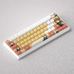 Multiple angles of the vibrant Hirasawa Yui K-On! PBT anime keycap set, displaying cute pastel character art for custom mechanical keyboards.