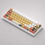 Anime Keycaps: Vibrant Hirasawa Yui K-On! PBT keycap set from multiple views, highlighting cute character art and pastel gaming keyboard aesthetics.