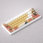 A playful gallery of vibrant Hirasawa Yui K-On! PBT anime keycaps set, showcasing cute character art and pastel colors for custom mechanical keyboards.