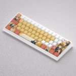 Playful gallery view: Vibrant Hirasawa Yui K-On! PBT anime keycaps set with cute character art, pastel hues for custom mechanical keyboards.