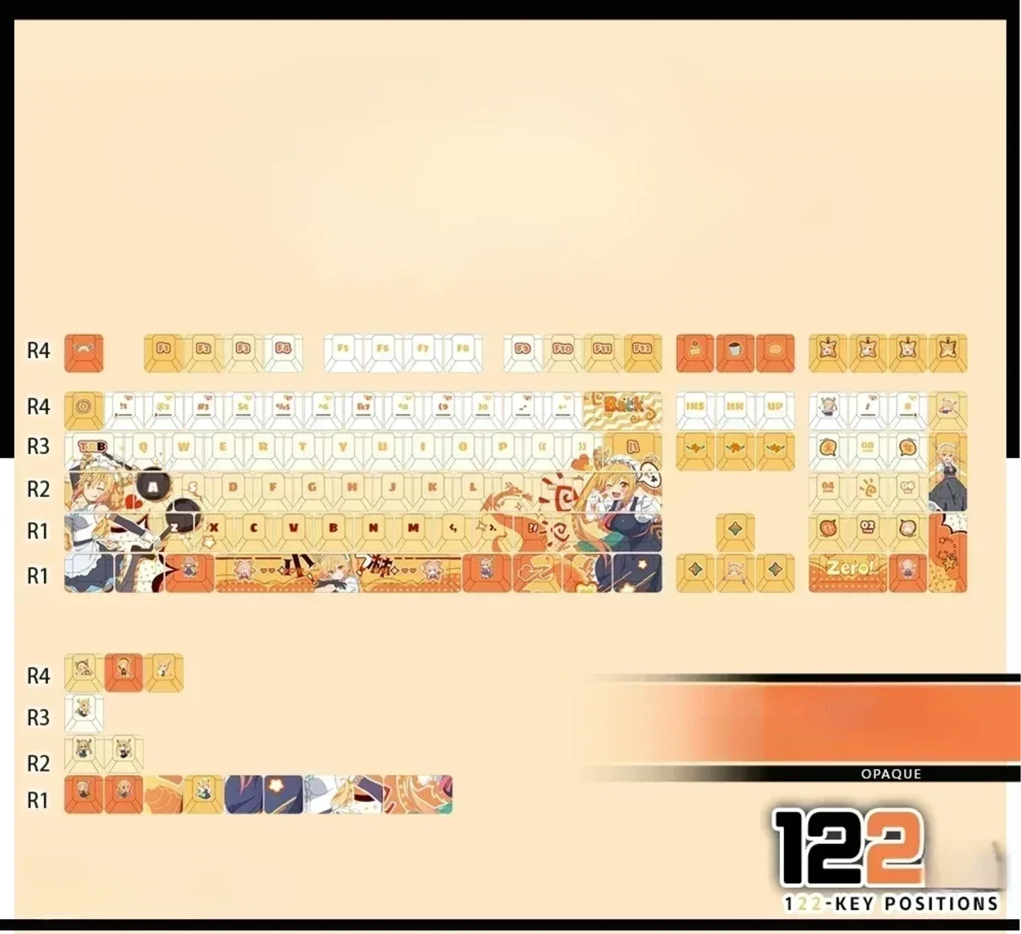 Exclusive Tohru Miss Kobayashis Dragon Maid PBT backlit anime keycaps set, featuring charming character art and vivid, playful colors.