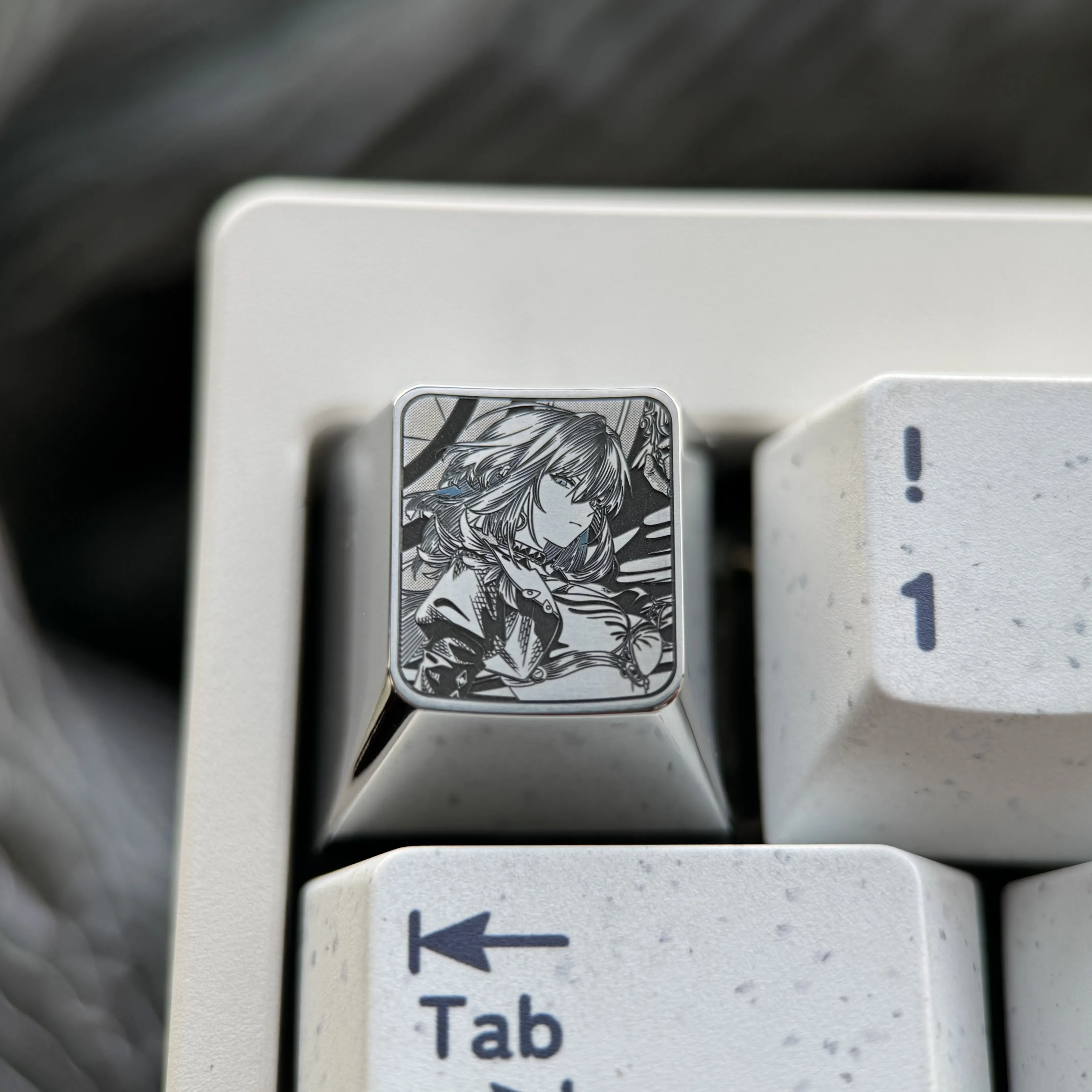 Close-up of the Wuthering Waves: Galbrena Keycap, showcasing its precision-engraved intricate dot-art motif and premium craftsmanship.