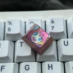 Multiple views of the iconic Anya Forger 1.25U Ctrl Win titanium alloy keycap, showcasing vibrant anime art and premium craftsmanship from various angles.