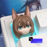 Adorable Arknights Amiya keycap gallery, displaying the unique collectible fandom art from multiple angles in its cute chibi style.