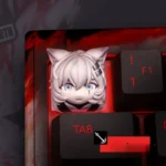 Exclusive Arknights Lappland cute anime keycap shown from multiple angles, highlighting its vibrant 3D sculpted detail and playful design.