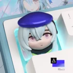 Exclusive Arknights Mizuki artisan keycap, expertly handcrafted with a cute, vibrant anime design and intricate details viewed from various angles.