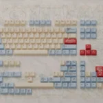 A collection of Art Nouveau dye-sublimated keycaps set from various angles, showcasing intricate floral motifs and organic flowing lines in soft.