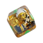 Handcrafted tactical D-Wolf artisan keycap from multiple angles, highlighting its rugged design and intense predatory red accents.