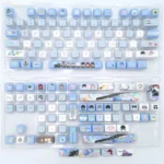 Close-up of the exclusive Astral Express artisan keycap set, showcasing its intricate cosmic design with vibrant sci-fi elements and premium craftsmanship.