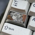Precision-engraved Asuka Keycap in various detailed views, highlighting its iconic Evangelion anime character design and futuristic metallic art.
