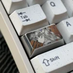 Asuka Keycap gallery. Precision-engraved Evangelion anime character with intricate metallic details shown from multiple angles. A premium artisan design.
