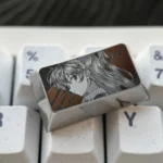 Asuka Keycap, precision-engraved Evangelion artisan tribute. Multiple views show intricate metallic detail and futuristic mech design.