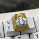 Vibrant Asuka Evangelion titanium ESC keycap, showcasing premium anime metal artistry with striking colors. A high-precision collectors item.