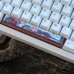 Handcrafted Asuka Titanium Keycap artisan space key gallery, showcasing its intricate deep red mecha design and premium artistry from multiple angles.