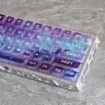 Ethereal frosted translucent Aurora Keycaps Set gallery, revealing their vibrant light diffusion and artistic glow from multiple sophisticated angles.