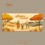 Autumn Concert Artistic Large Deskmat. Views show this expansive autumn deskmat's warm colors, musical instruments, and serene illustrative concert artistic touch.
