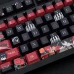 Ayn Keycap Set double-shot PBT keycaps, showcasing subtle side-printed legends and a clean minimalist top surface from various artistic angles.