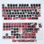 Ayn Keycap Set - double-shot PBT, showcasing various angles of the artistic, minimalist side-printed legends and exclusive character them.