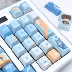 Bai Qi PBT dye-sub keycaps for Love & Producer homage, featuring elegant character motifs and cool tones across various angles.