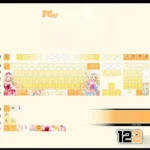 Official BanG Dream Tsurumaki Kokoro PBT keycaps set gallery, showcasing vibrant anime art, cheerful colors, and high-contrast legends from multiple angles.