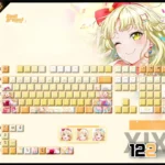 Official BanG Dream Tsurumaki Kokoro PBT Keycap Set, showcasing vibrant anime art with cheerful colors and high-contrast legends on durable PBT.