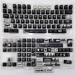 Side profile of the exclusive DC Batfamily Batman keycaps, emphasizing the dark, high-quality sculpted designs and vibrant Bat-symbol details.